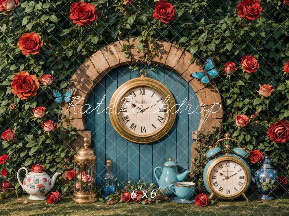 Kate Valentine Vintage Clock Garden Backdrop Designed by Emetselch