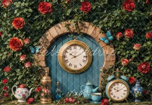 Kate Valentine Vintage Clock Garden Backdrop Designed by Emetselch