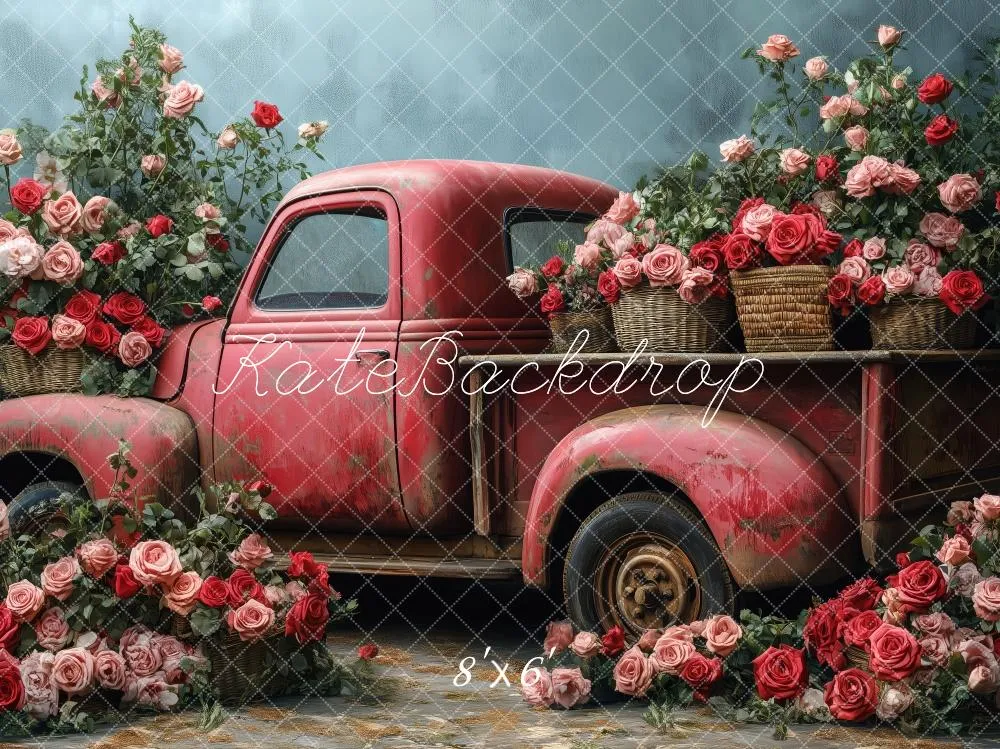 Kate Valentine Vintage Truck Roses Backdrop Designed by Patty Robert