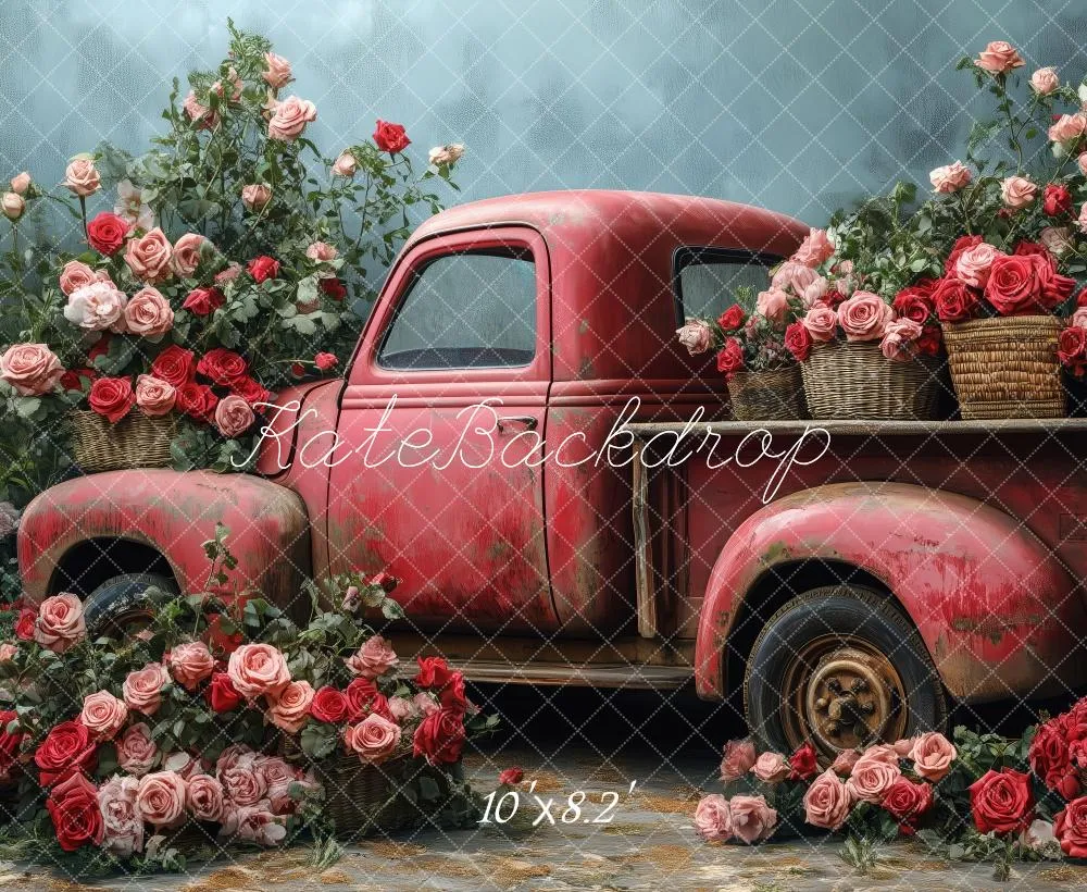 Kate Valentine Vintage Truck Roses Backdrop Designed by Patty Robert
