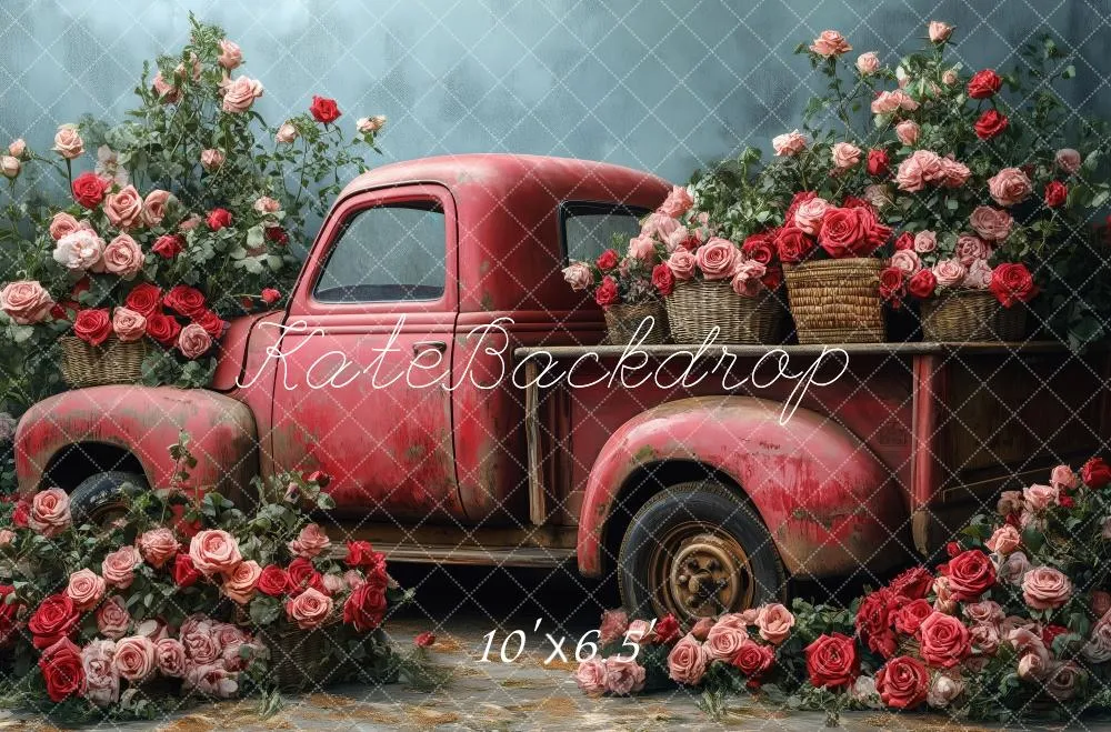 Kate Valentine Vintage Truck Roses Backdrop Designed by Patty Robert
