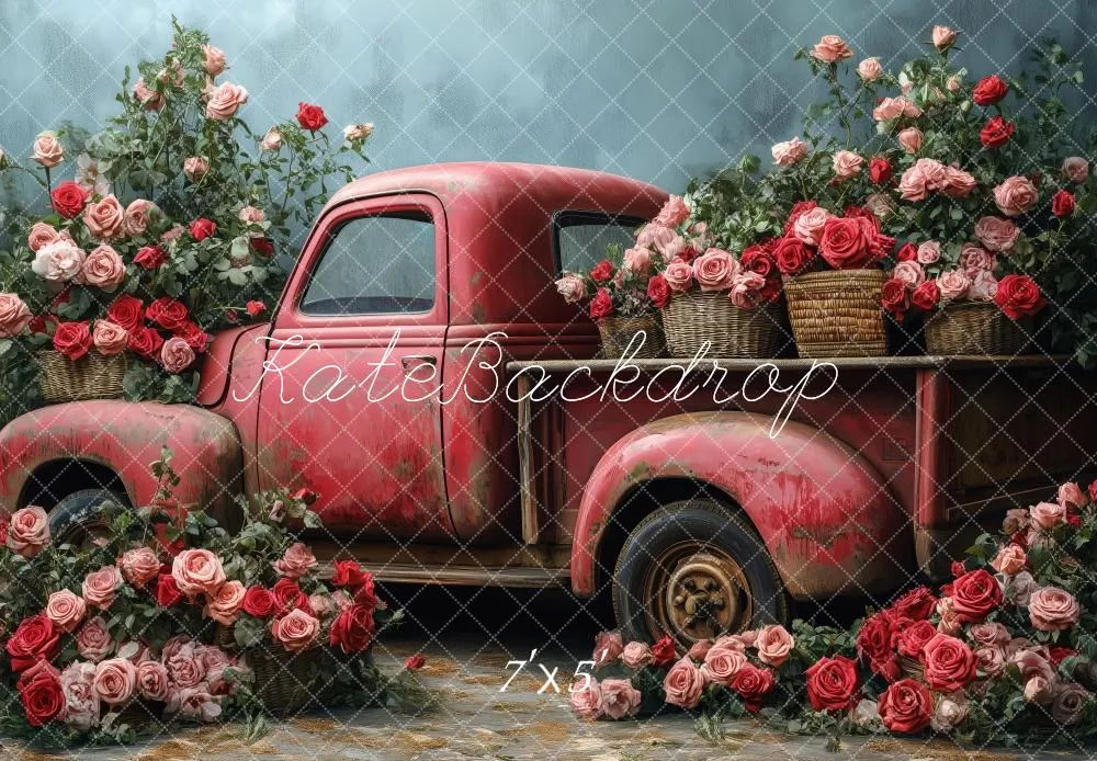 Kate Valentine Vintage Truck Roses Backdrop Designed by Patty Robert