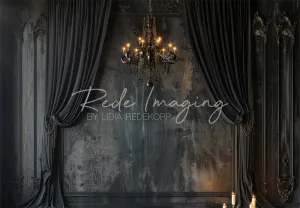 Kate Vintage Black Curtain Chandelier Wall Backdrop Designed by Lidia Redekopp