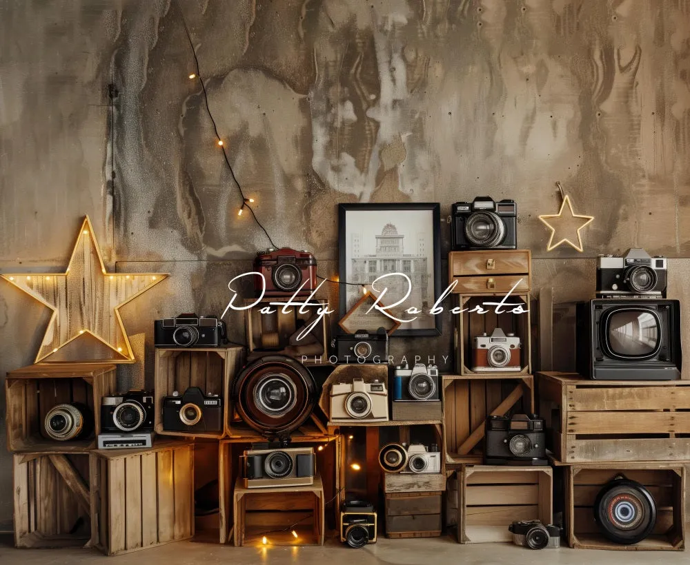 Kate Vintage Camera Brown Abstract Wall Backdrop Designed by Patty Robert