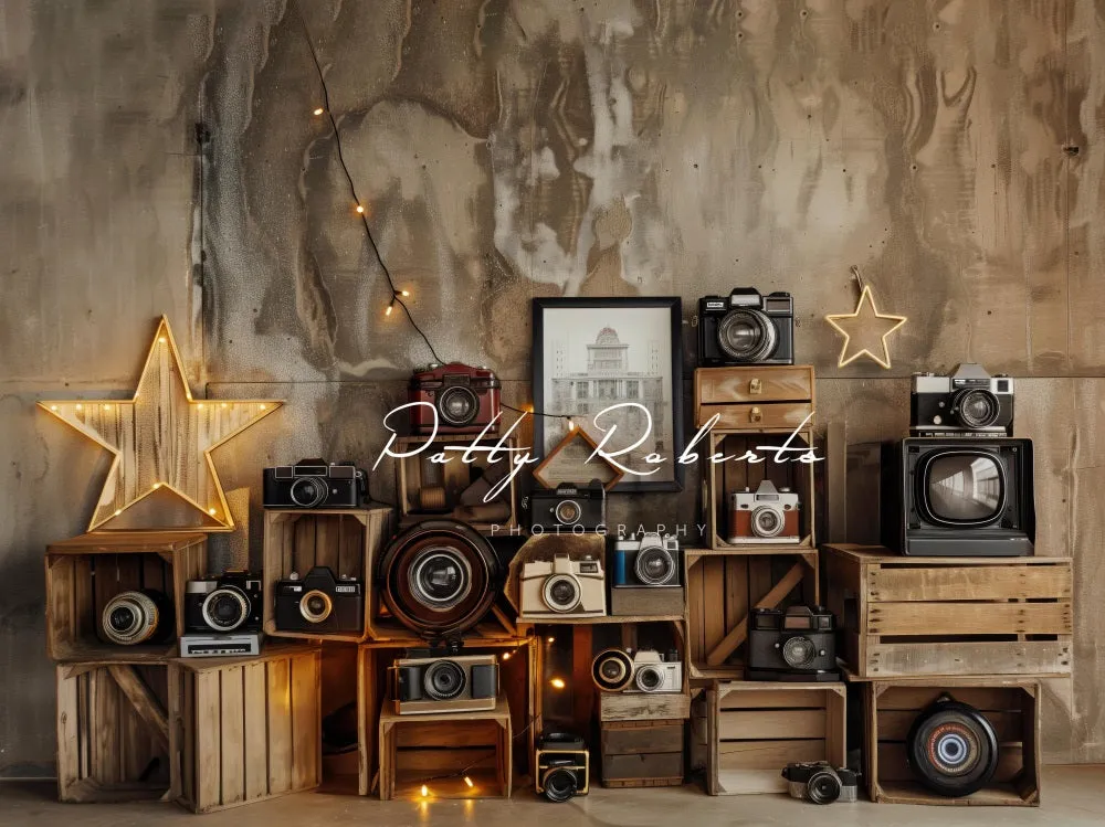 Kate Vintage Camera Brown Abstract Wall Backdrop Designed by Patty Robert
