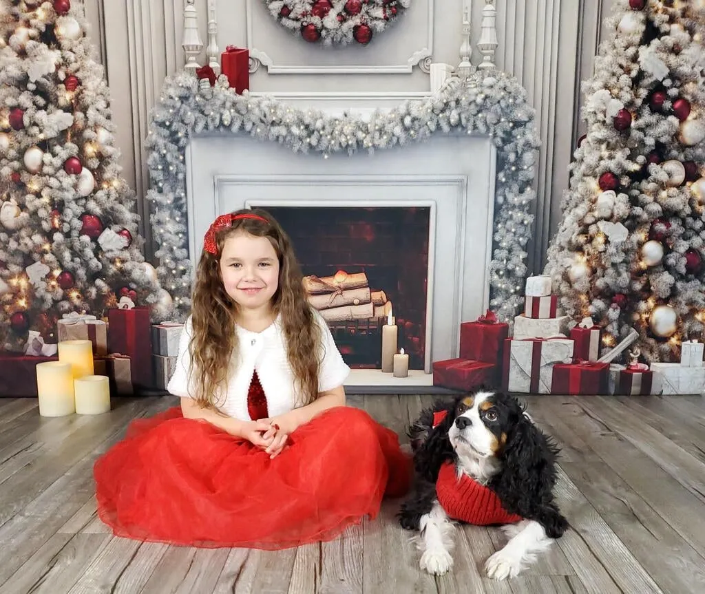 Kate Vintage Christmas Wreath Fireplace Backdrop for Photography