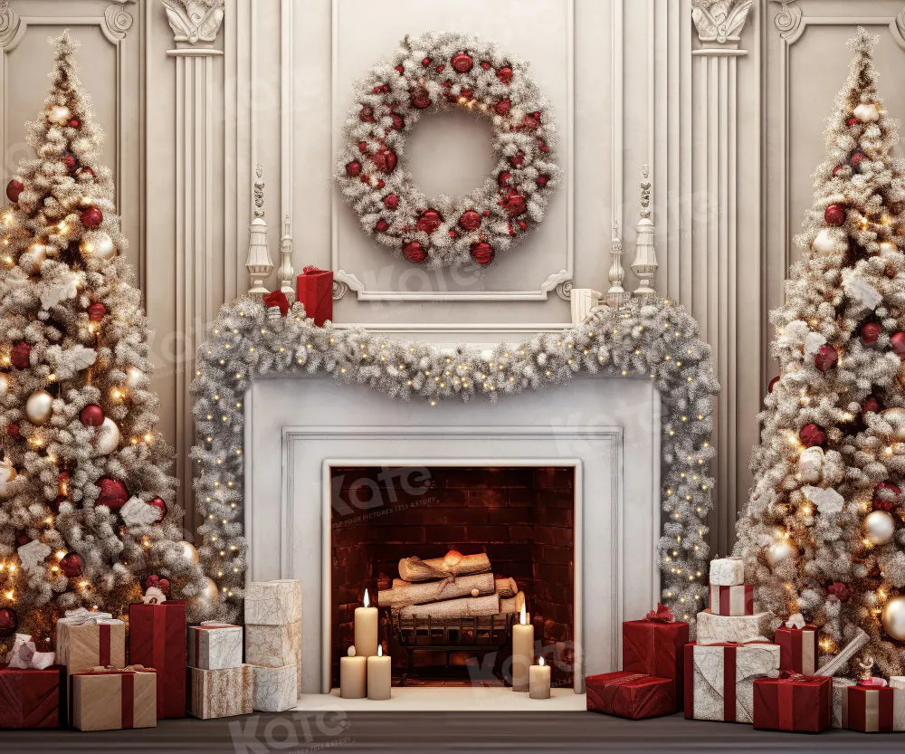 Kate Vintage Christmas Wreath Fireplace Backdrop for Photography