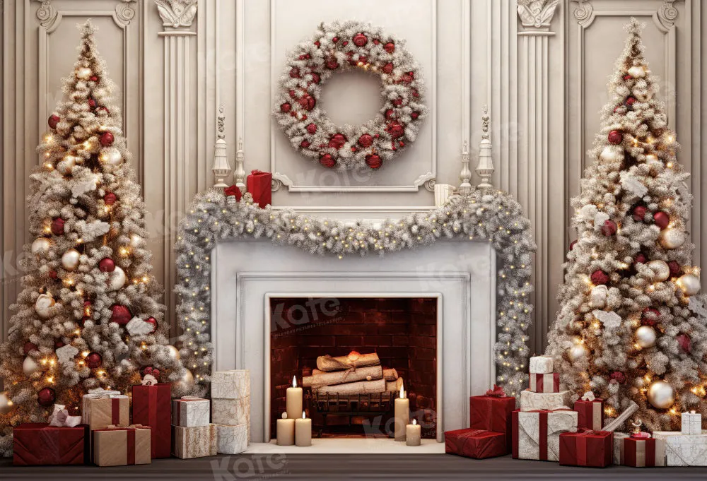Kate Vintage Christmas Wreath Fireplace Backdrop for Photography
