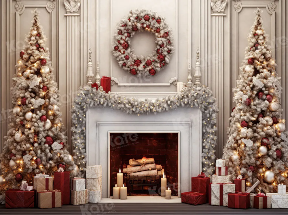 Kate Vintage Christmas Wreath Fireplace Backdrop for Photography