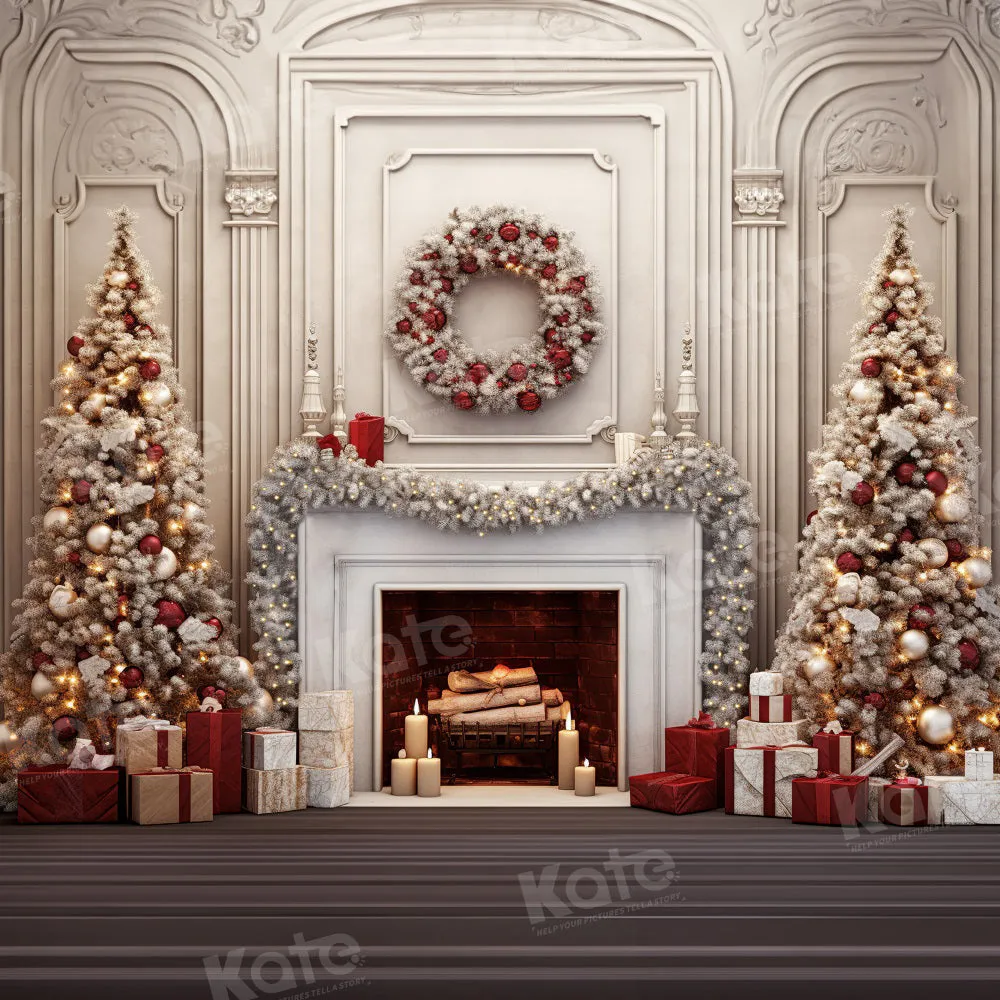 Kate Vintage Christmas Wreath Fireplace Backdrop for Photography