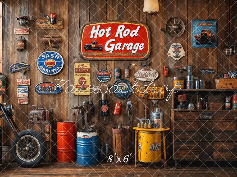 Kate Vintage Garage Wooden Wall Backdrop Designed by Emetselch