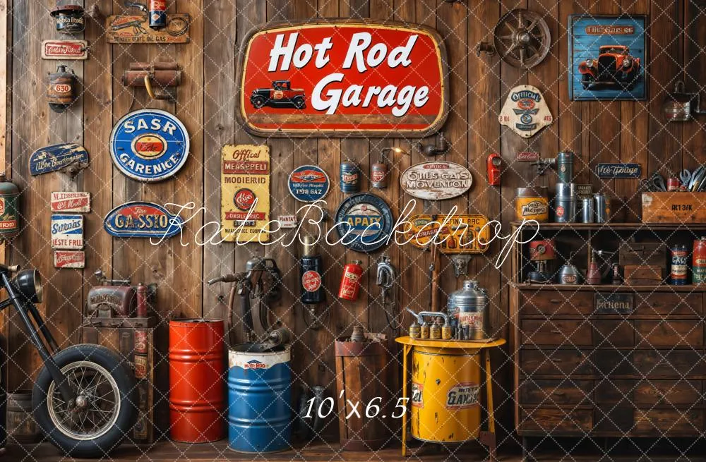 Kate Vintage Garage Wooden Wall Backdrop Designed by Emetselch