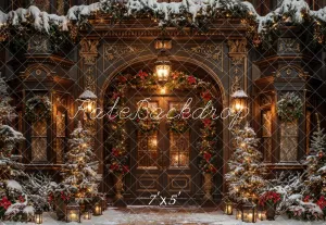 Kate Winter Christmas Brown Vintage Arched Door Backdrop Designed by Chain Photography
