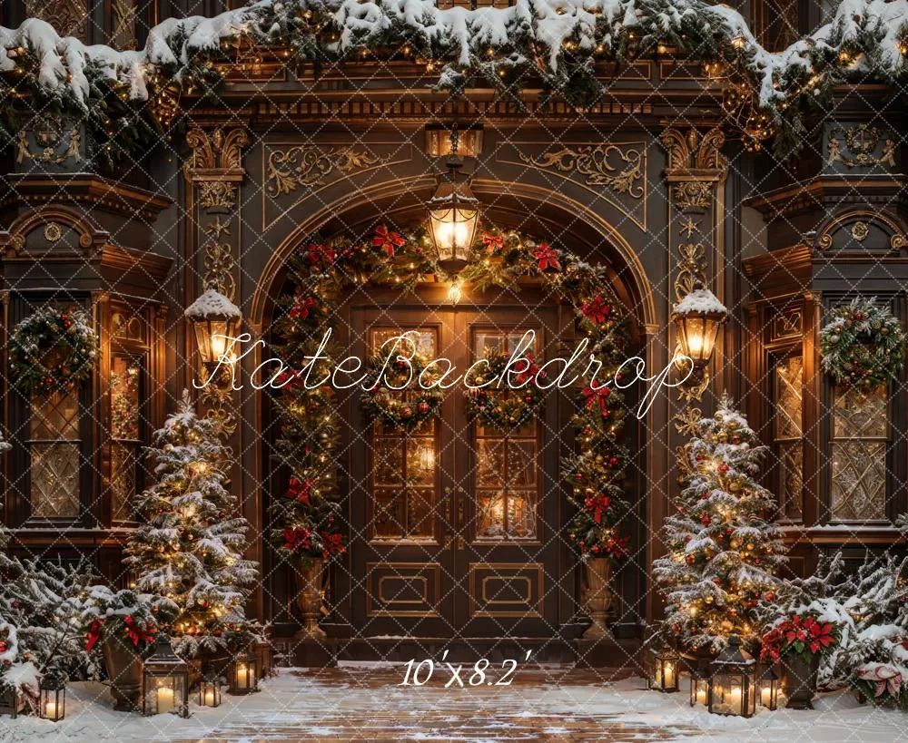 Kate Winter Christmas Brown Vintage Arched Door Backdrop Designed by Chain Photography
