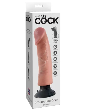 King Cock 9" Vibrating Cock - Realistic, Poseable, Waterproof, Powerful Suction Cup Base
