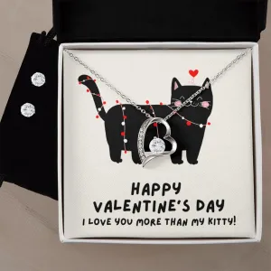 Kitty Heart Valentine's Forever Heart Necklace & Cubic Zirconia Earring Set