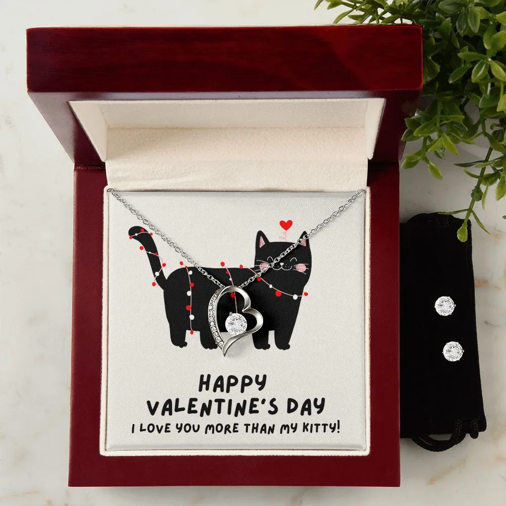 Kitty Heart Valentine's Forever Heart Necklace & Cubic Zirconia Earring Set