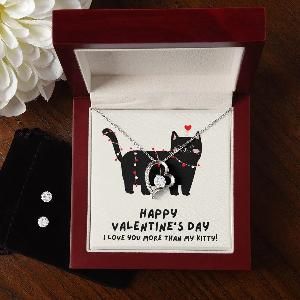 Kitty Heart Valentine's Forever Heart Necklace & Cubic Zirconia Earring Set