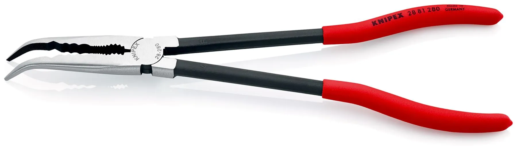 KNIPEX Long Reach Needle Nose Pliers Bent Nose with Transverse Profiles 280mm Plastic Coated 28 81 280 SB