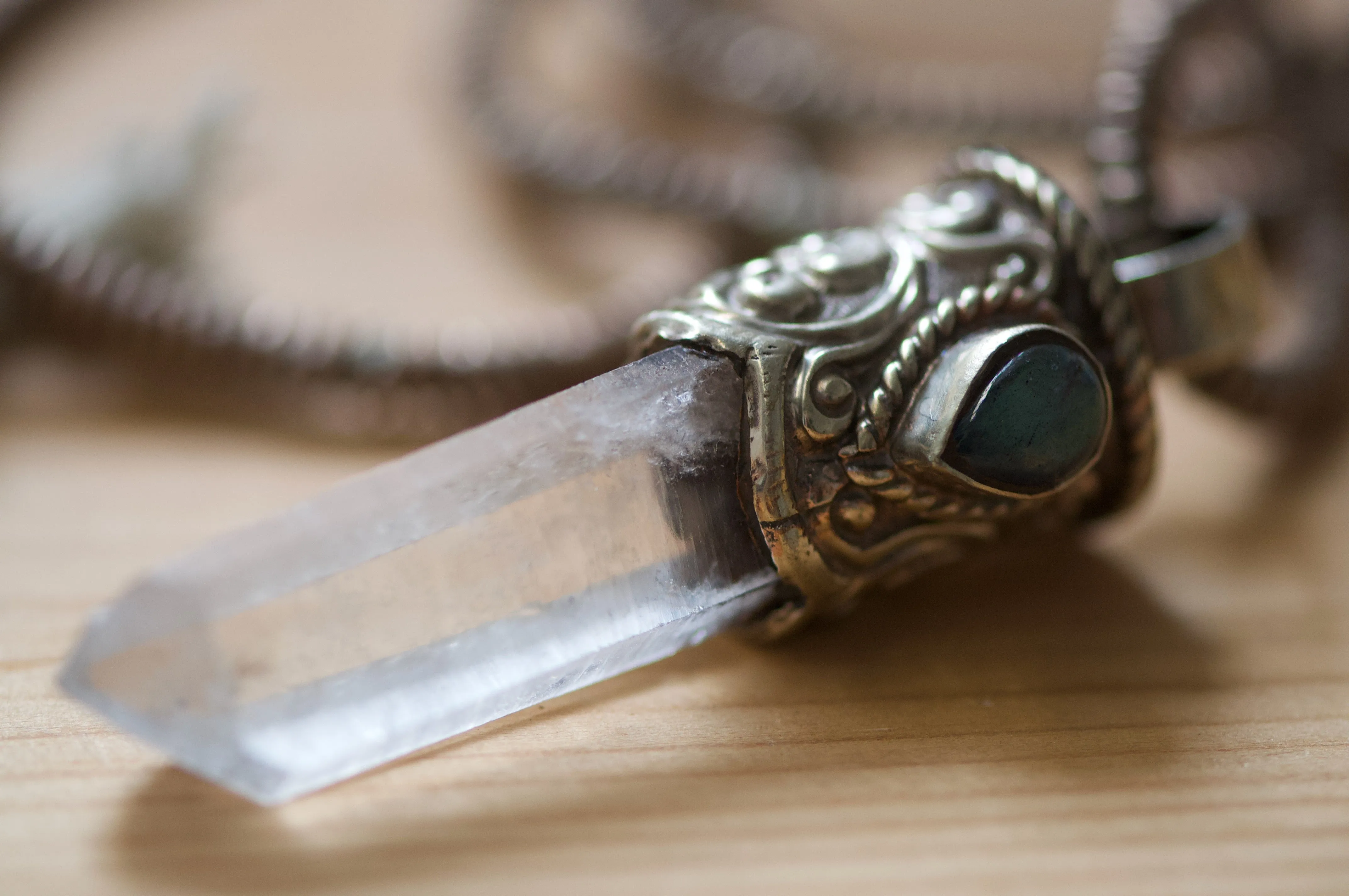 Ko Lanta Quartz Necklace with Labradorite Teardrop