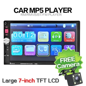 KONNWEI 7080B Car MP5 Player With Free Camera Touch Screen Bluetooth Stereo Radio Audio USB With Remoto Colorful Lights