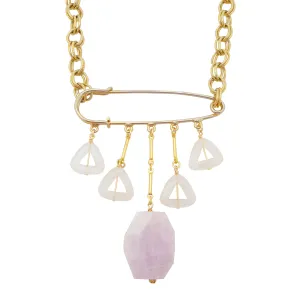 Kunzite safety pin necklace