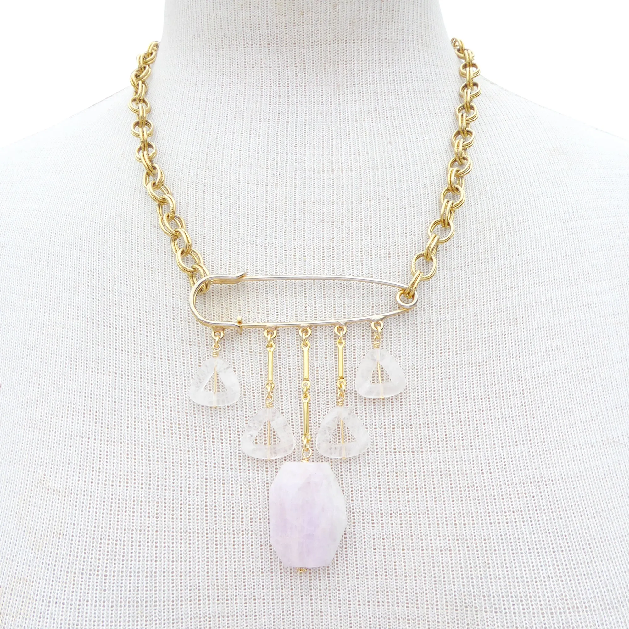 Kunzite safety pin necklace