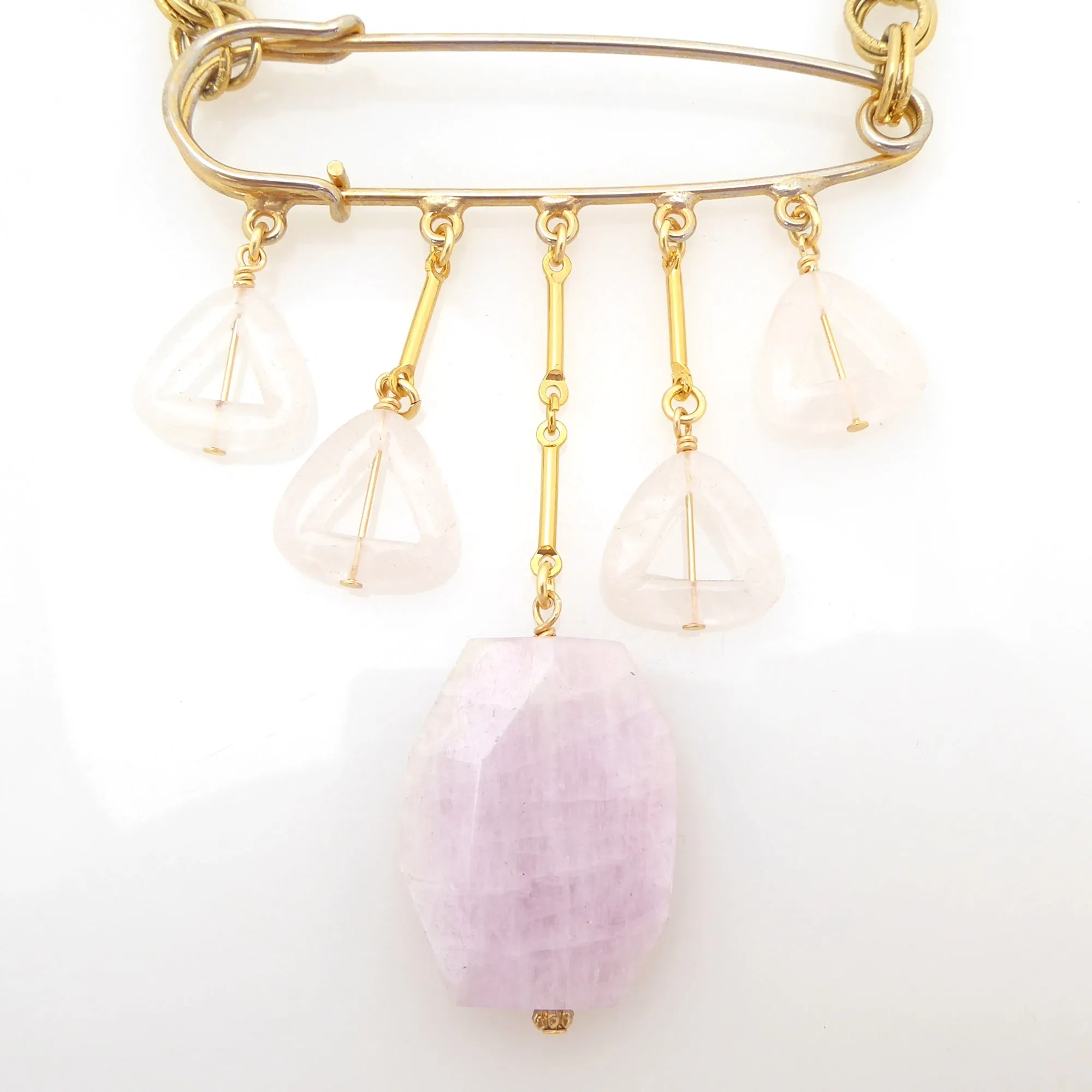 Kunzite safety pin necklace