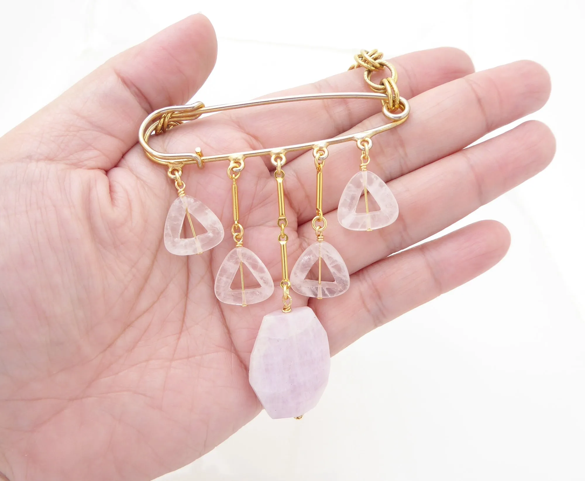 Kunzite safety pin necklace