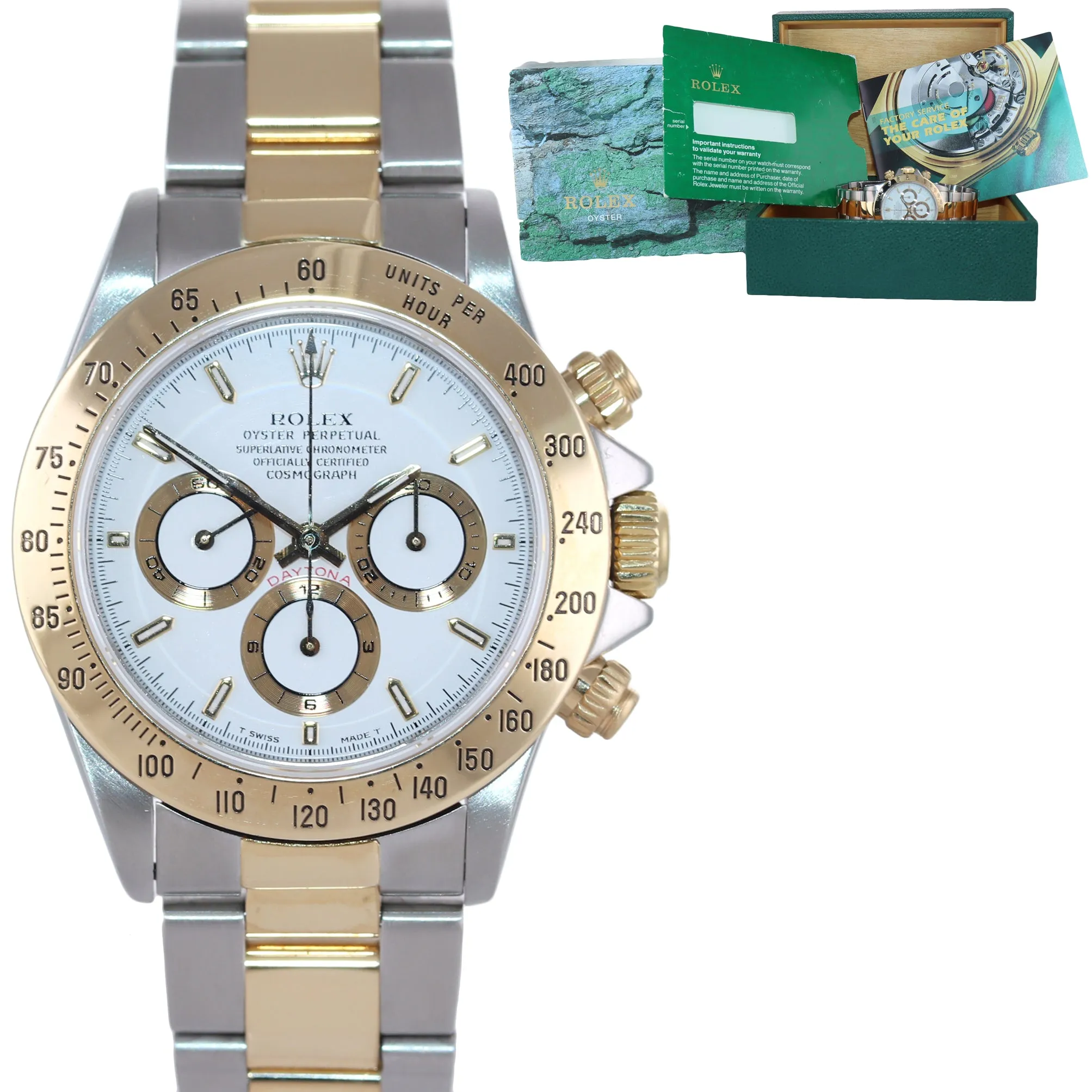 L SERIAL Rolex Daytona 16523 Zenith White Chrono Dial 18k Gold Watch Box