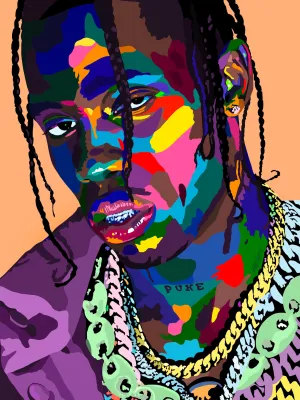 La Flame - Travis Scott Portrait - Limited Edition Giclee Art Print & Wall Decor - Vakseen Art