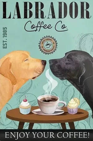 Labrador Coffee Co. Enjoy You Coffee - Digital Download  - AI Enhanced High Resolution - Custom Designed Retro Vintage Style DIY Wall Art