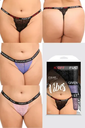 Lace Thongs 3 Pack in Pink, Purple & Black - Elegant Lace Design, Curves-Enhancing Fit