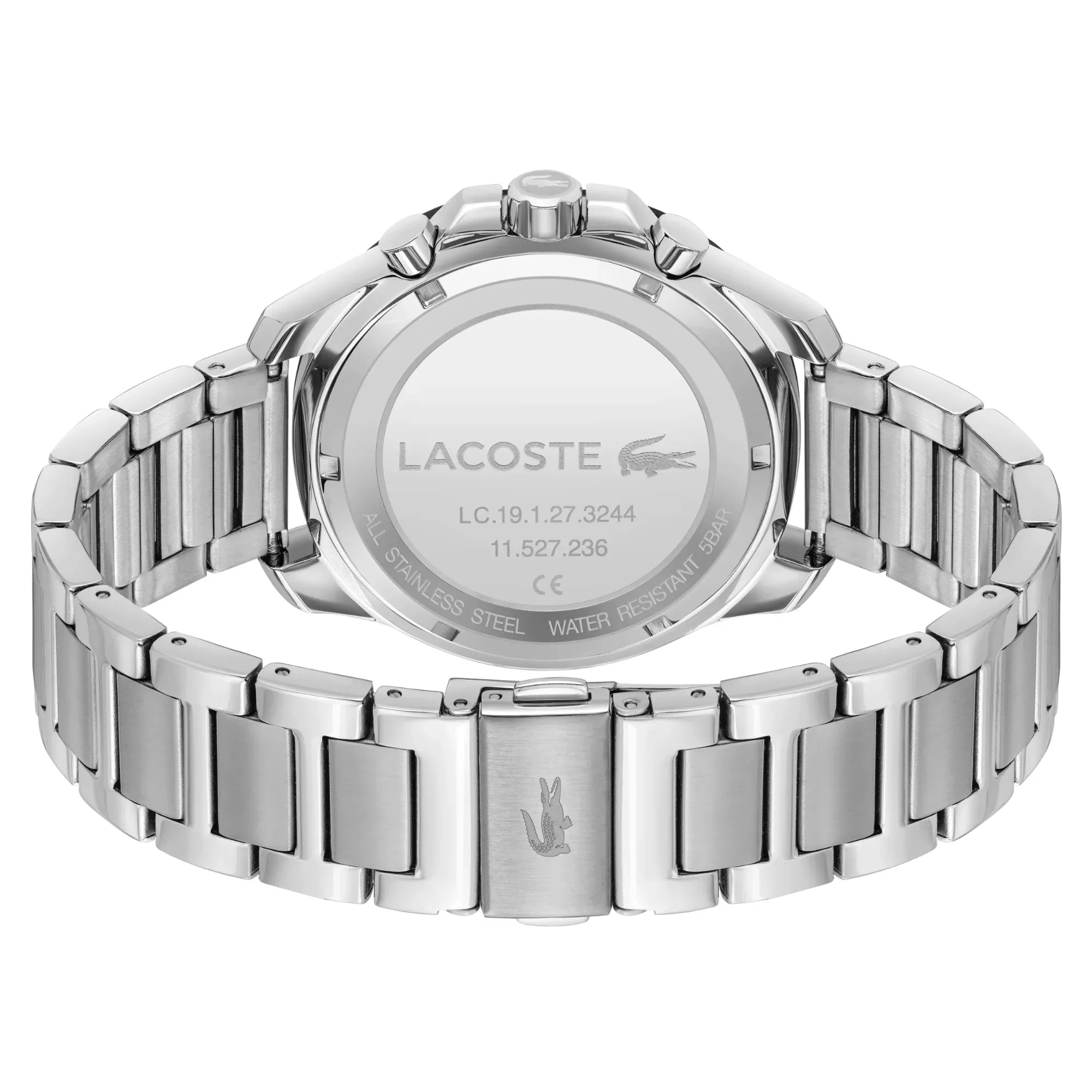 Lacoste Toronga Dual Time Black Dial Silver Bracelet Watch