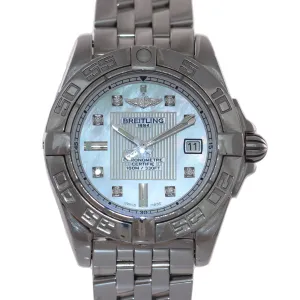 Ladies Breitling Galactic Cockpit 32 A71356 Steel MOP Diamond Quartz Date Watch