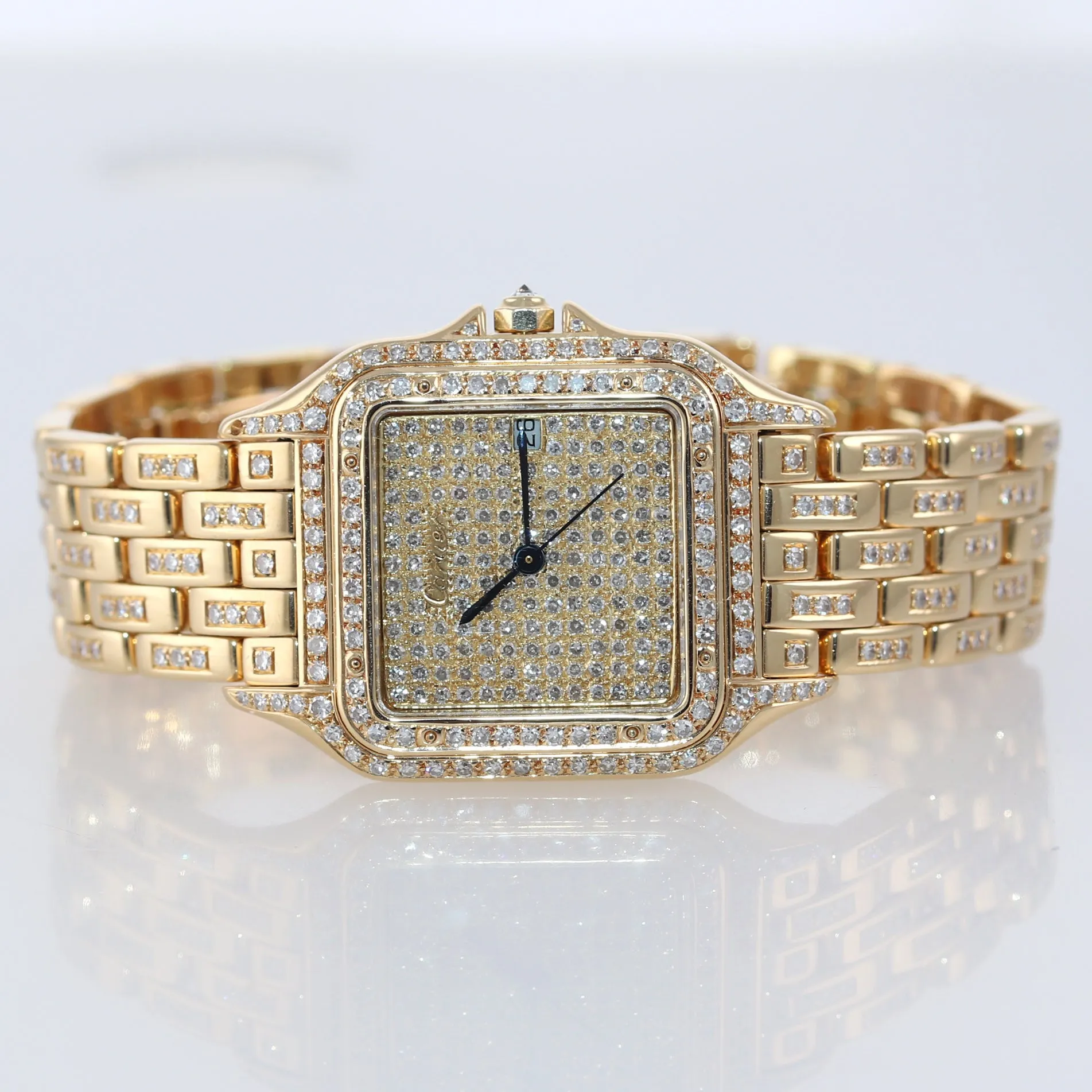 Ladies Cartier Panthere Diamond Bracelet 18K Yellow Gold Quartz Watch Box