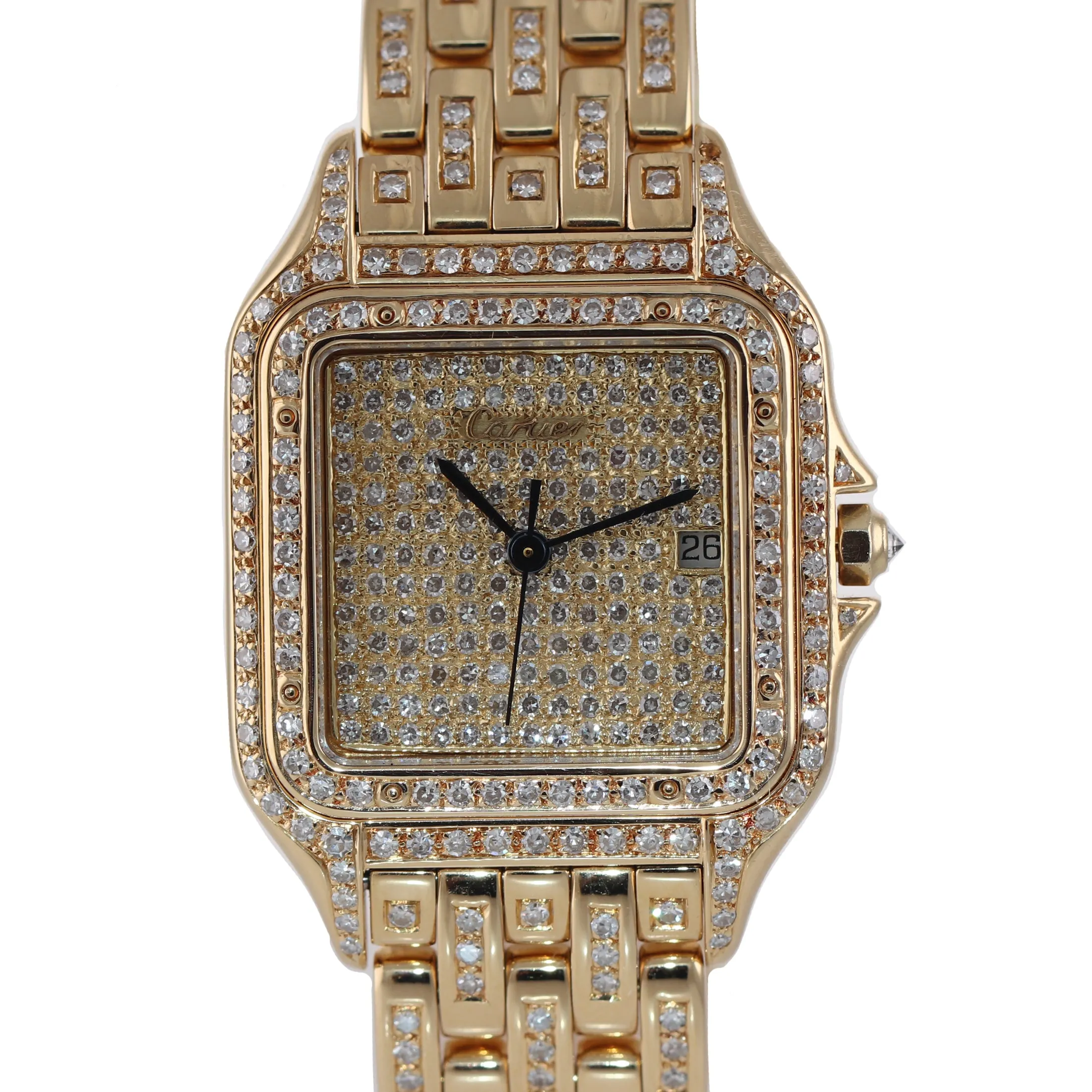 Ladies Cartier Panthere Diamond Bracelet 18K Yellow Gold Quartz Watch Box