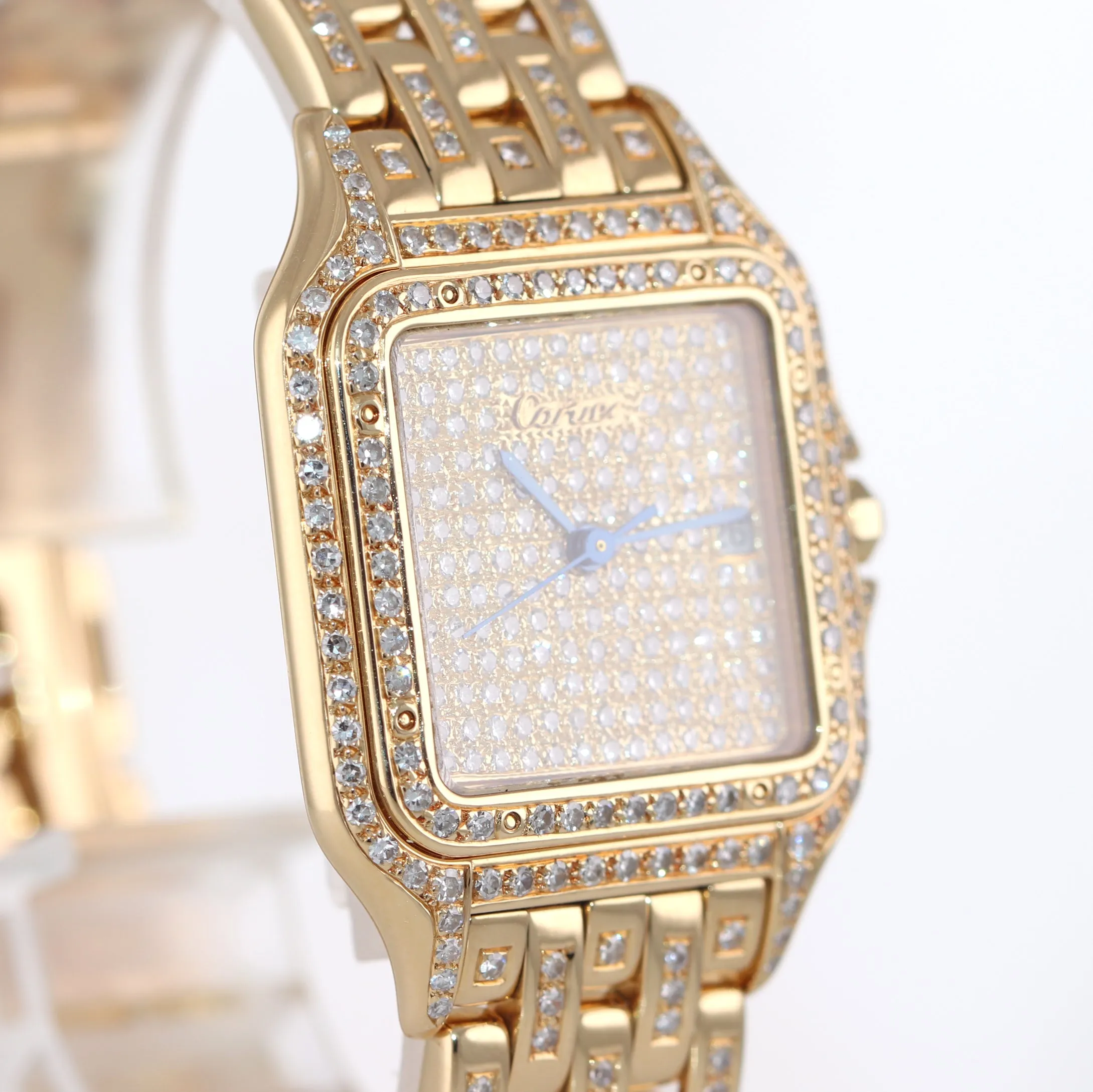 Ladies Cartier Panthere Diamond Bracelet 18K Yellow Gold Quartz Watch Box
