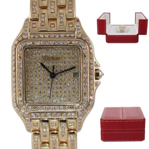 Ladies Cartier Panthere Diamond Bracelet 18K Yellow Gold Quartz Watch Box