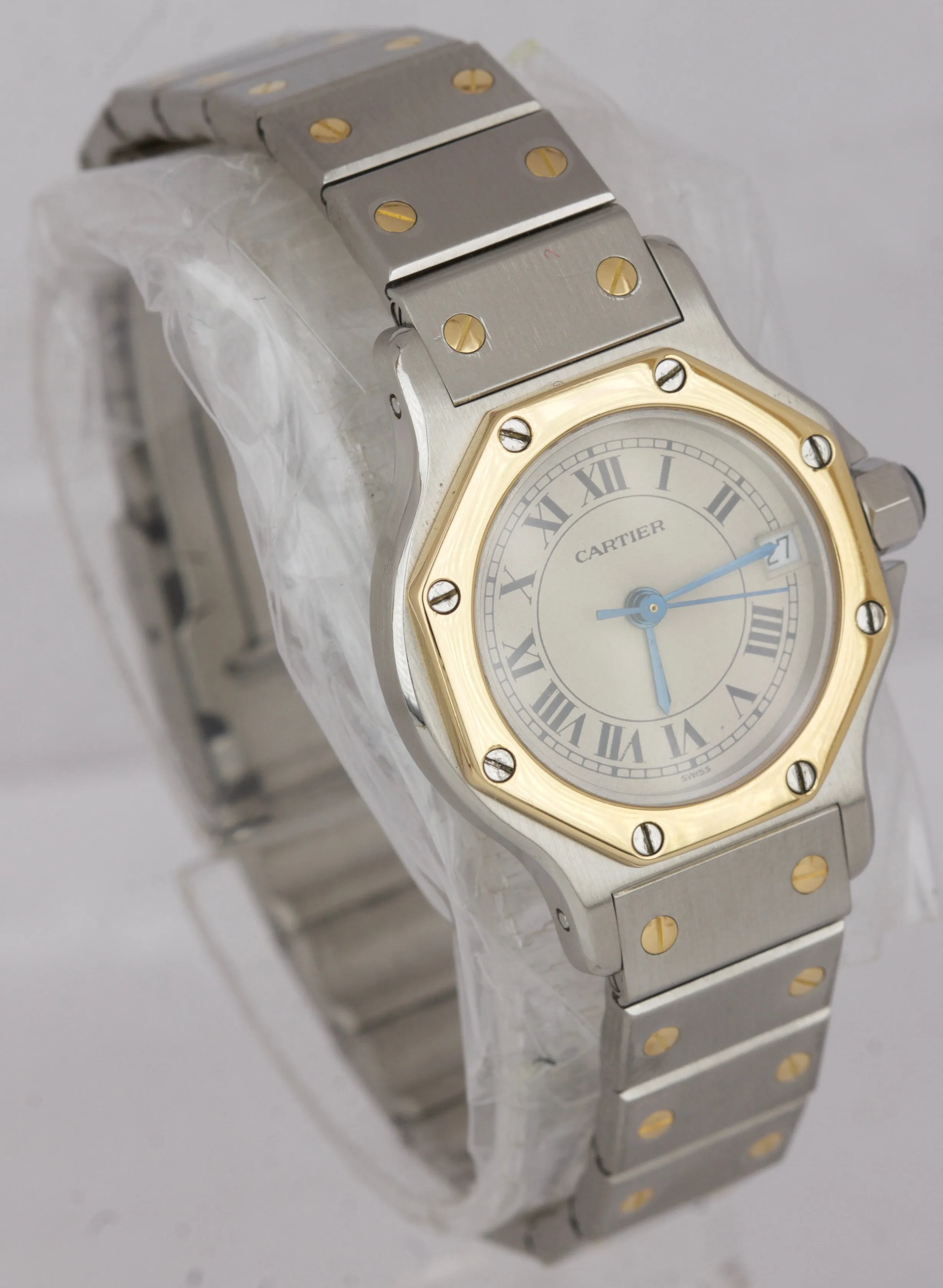 Ladies Cartier Santos Octagon 25mm Two-Tone Steel Gold Quartz Date Watch 187903