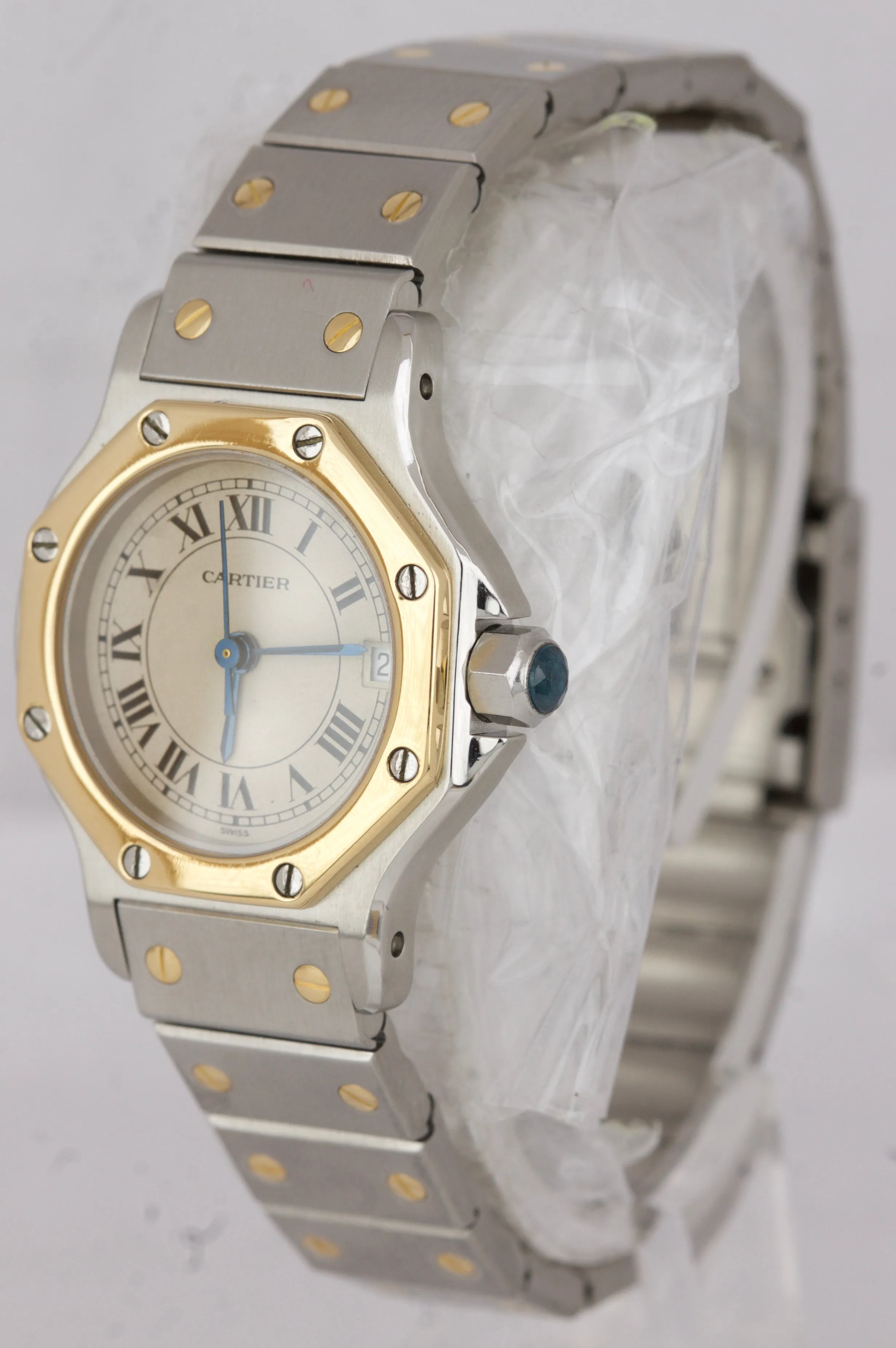Ladies Cartier Santos Octagon 25mm Two-Tone Steel Gold Quartz Date Watch 187903