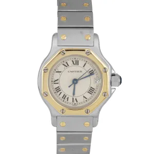 Ladies Cartier Santos Octagon 25mm Two-Tone Steel Gold Quartz Date Watch 187903
