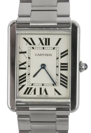 Ladies Cartier Tank Solo 3169 W5200014 Stainless White Roman Date Swiss Quartz
