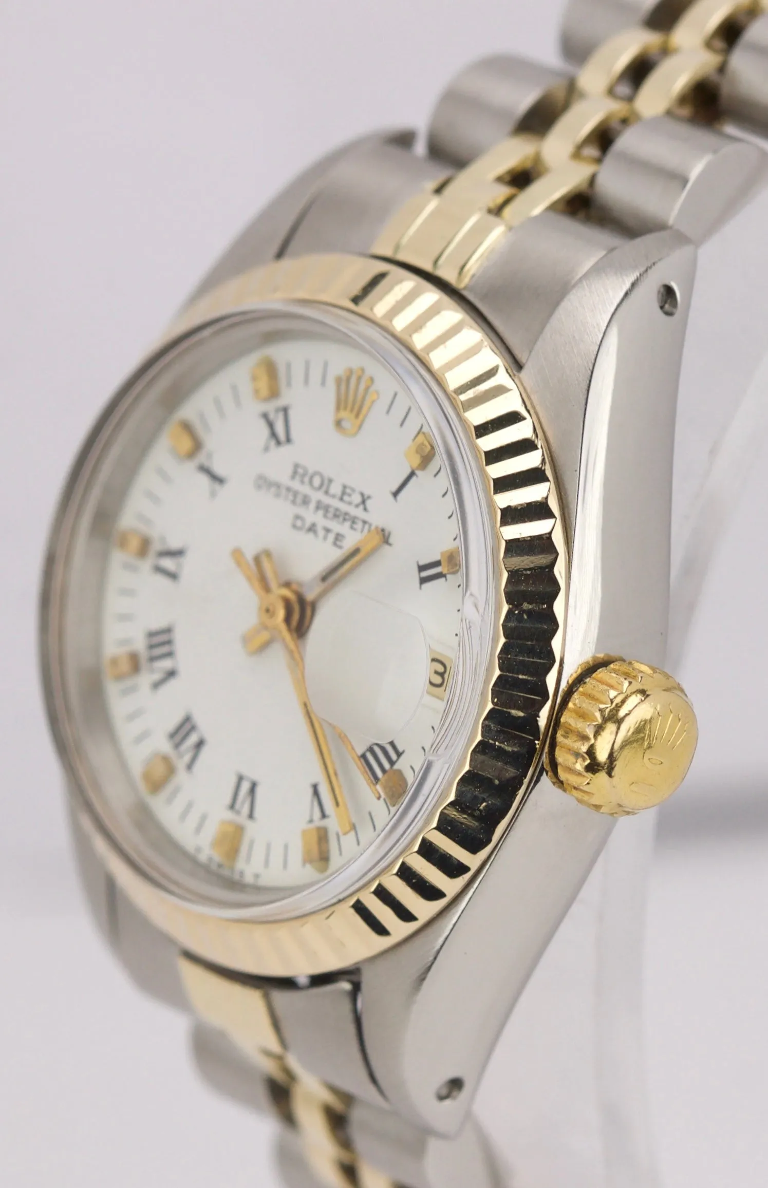 Ladies Rolex Date 26mm 6917 Two-Tone Gold Steel White Roman Watch DateJust 69173