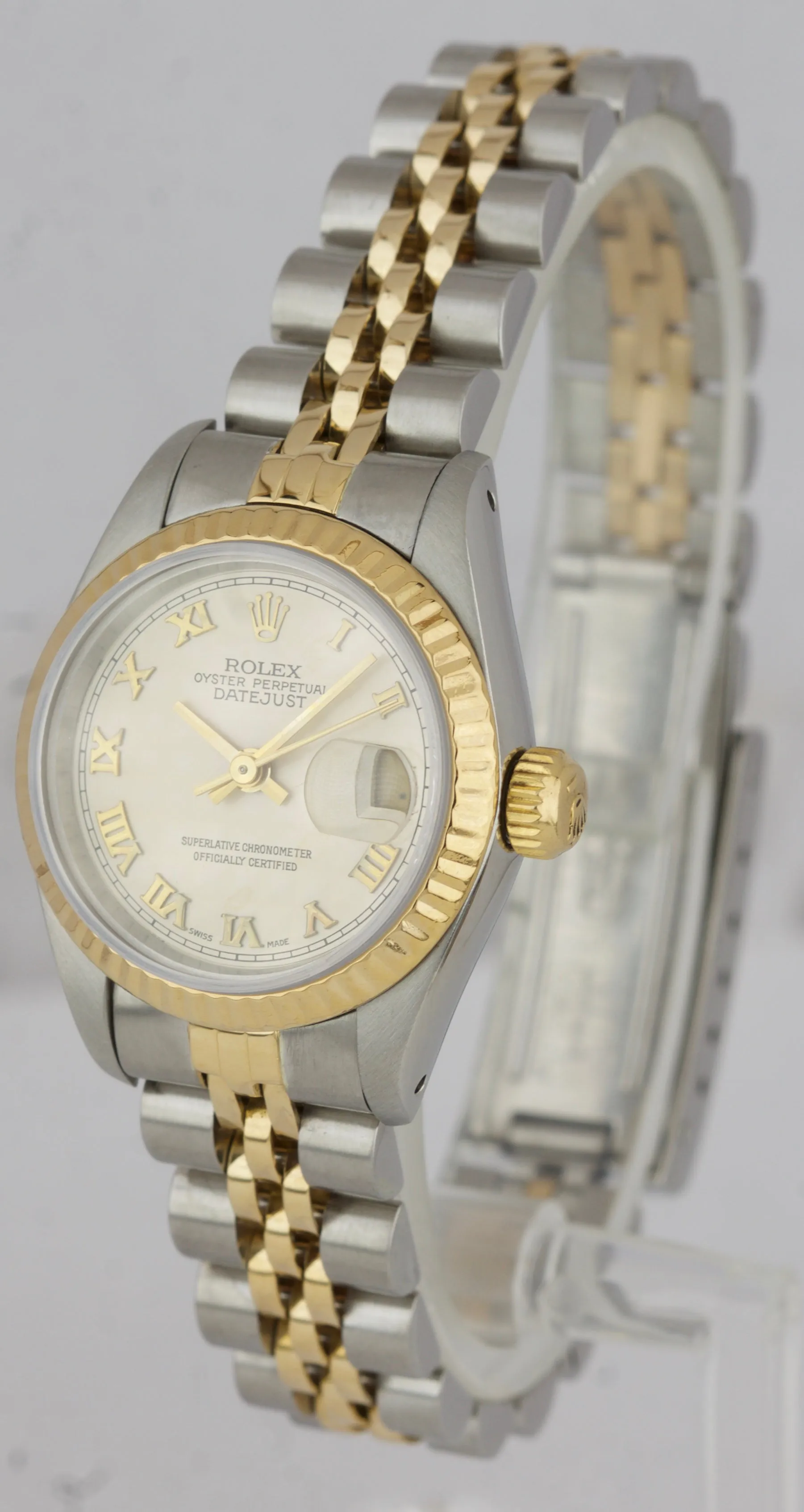 Ladies Rolex DateJust 26mm 69173 Cream Pyramid 18K Two-Tone Gold Jubilee Watch
