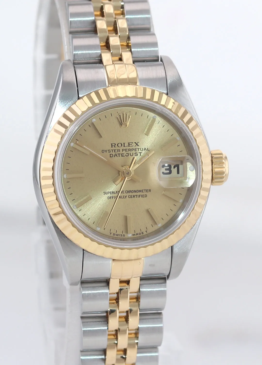 Ladies Rolex DateJust 26mm 69173 Two Tone Gold Steel Champagne Watch Box