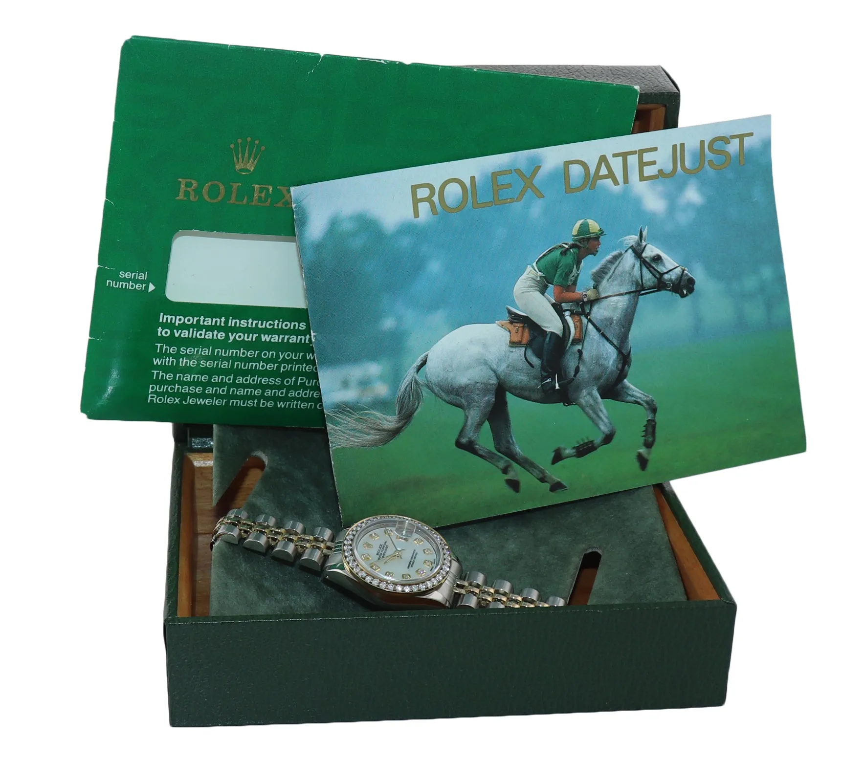 Ladies Rolex DateJust 26mm 69173 Two Tone Gold Steel Diamond MOP Dial Watch Box