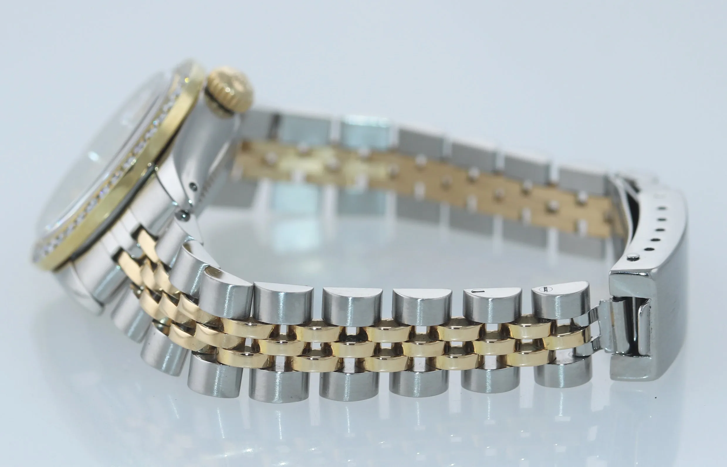 Ladies Rolex DateJust 26mm 69173 Two Tone Gold Steel Diamond MOP Dial Watch Box
