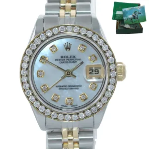 Ladies Rolex DateJust 26mm 69173 Two Tone Gold Steel Diamond MOP Dial Watch Box