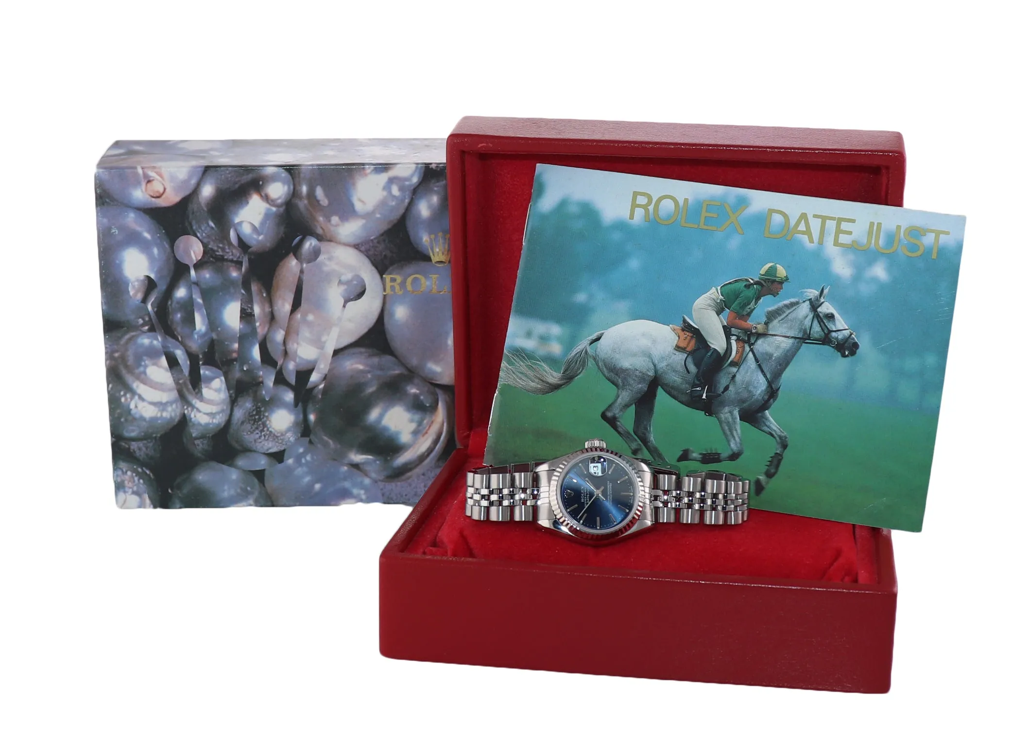 Ladies Rolex DateJust 26mm Blue Stick Fluted Bezel Steel Jubilee Watch 69174